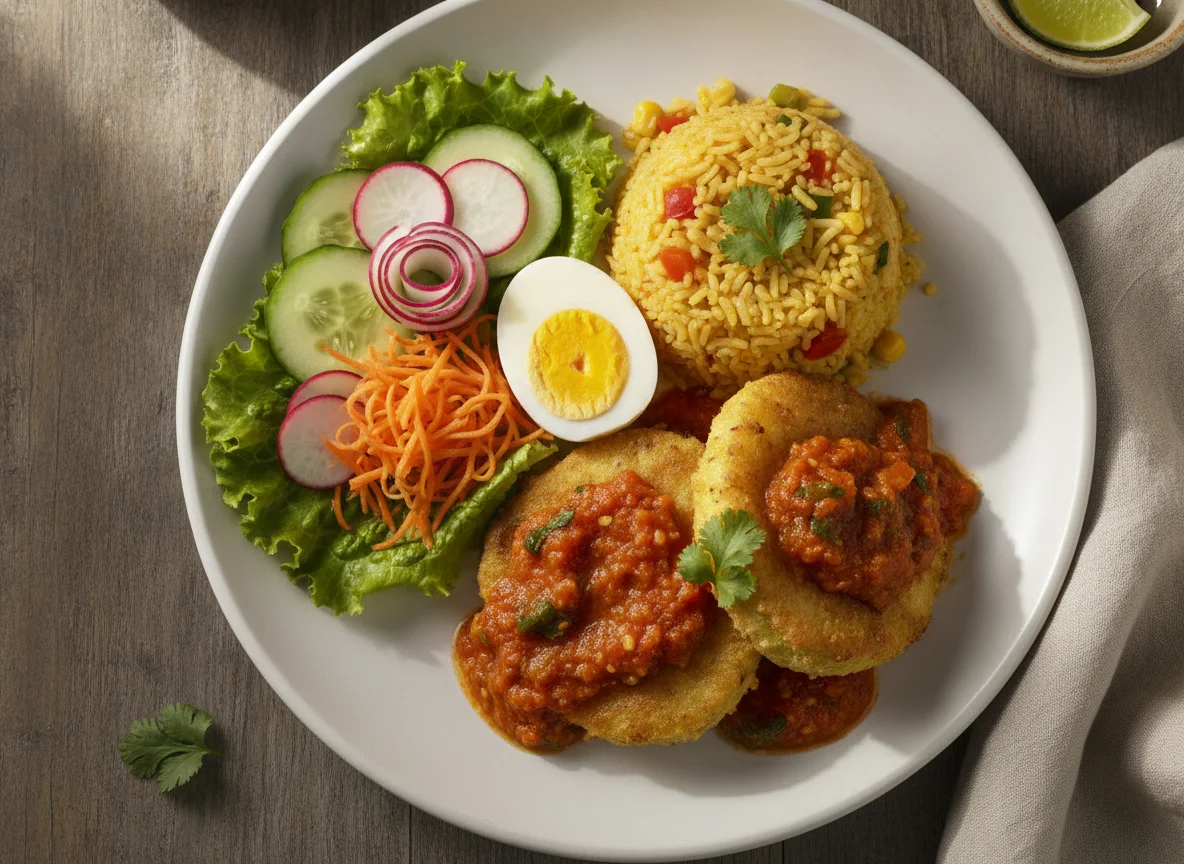 Chayote forrado con arroz y ensalada fresca photo