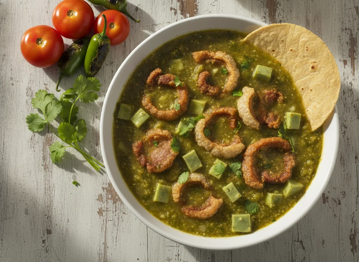 Chicharrón en salsa verde con nopales photo