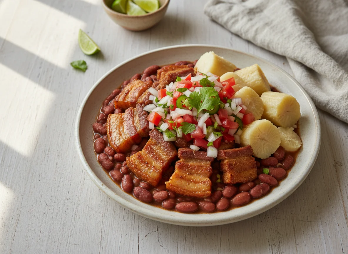 Chifrijo con yuca y pico de gallo photo