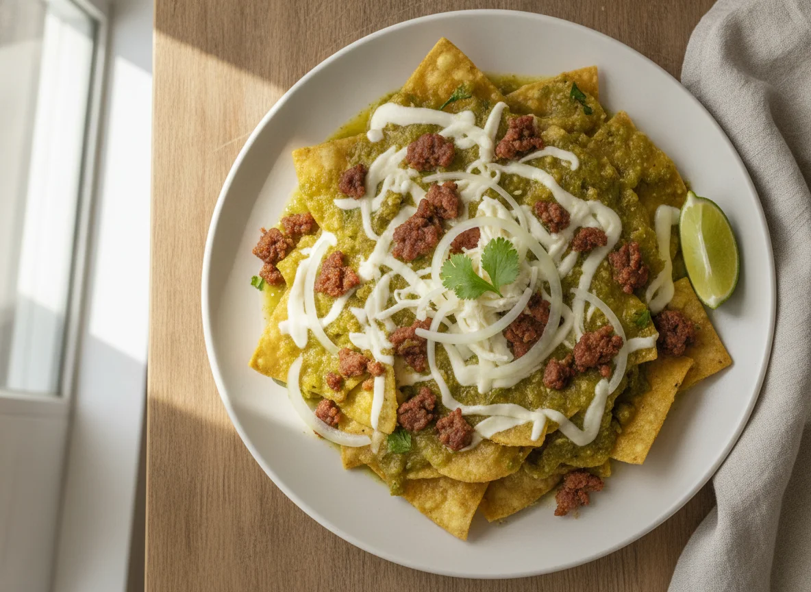 Chilaquiles con chorizo y queso photo