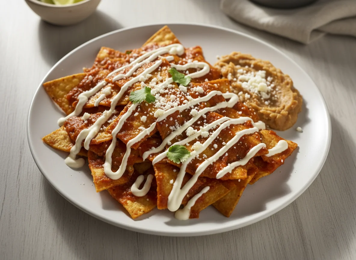 Chilaquiles con frijoles refritos photo