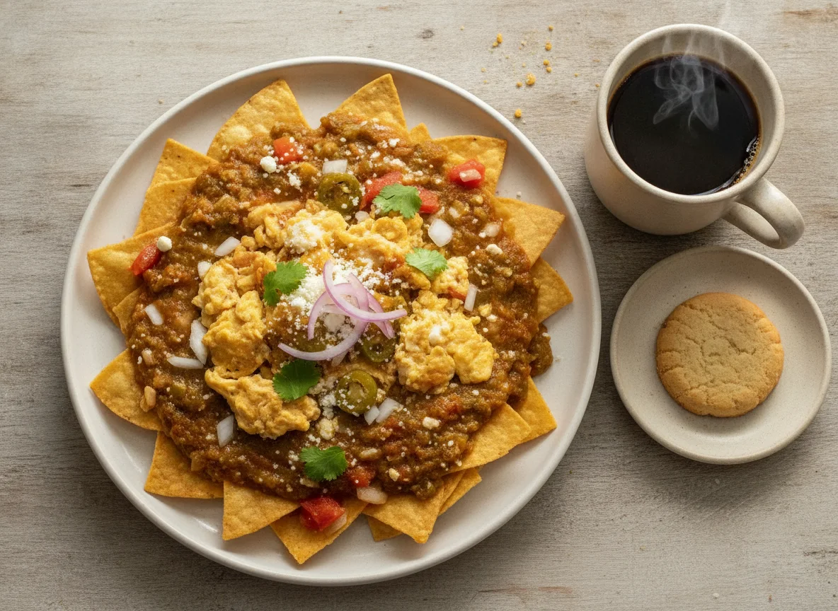 Chilaquiles con huevo y café photo