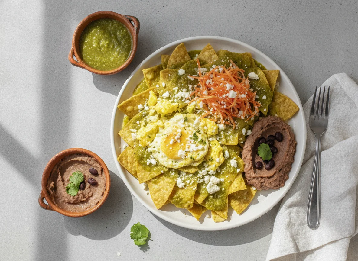 Chilaquiles con huevo y ensalada de zanahoria photo