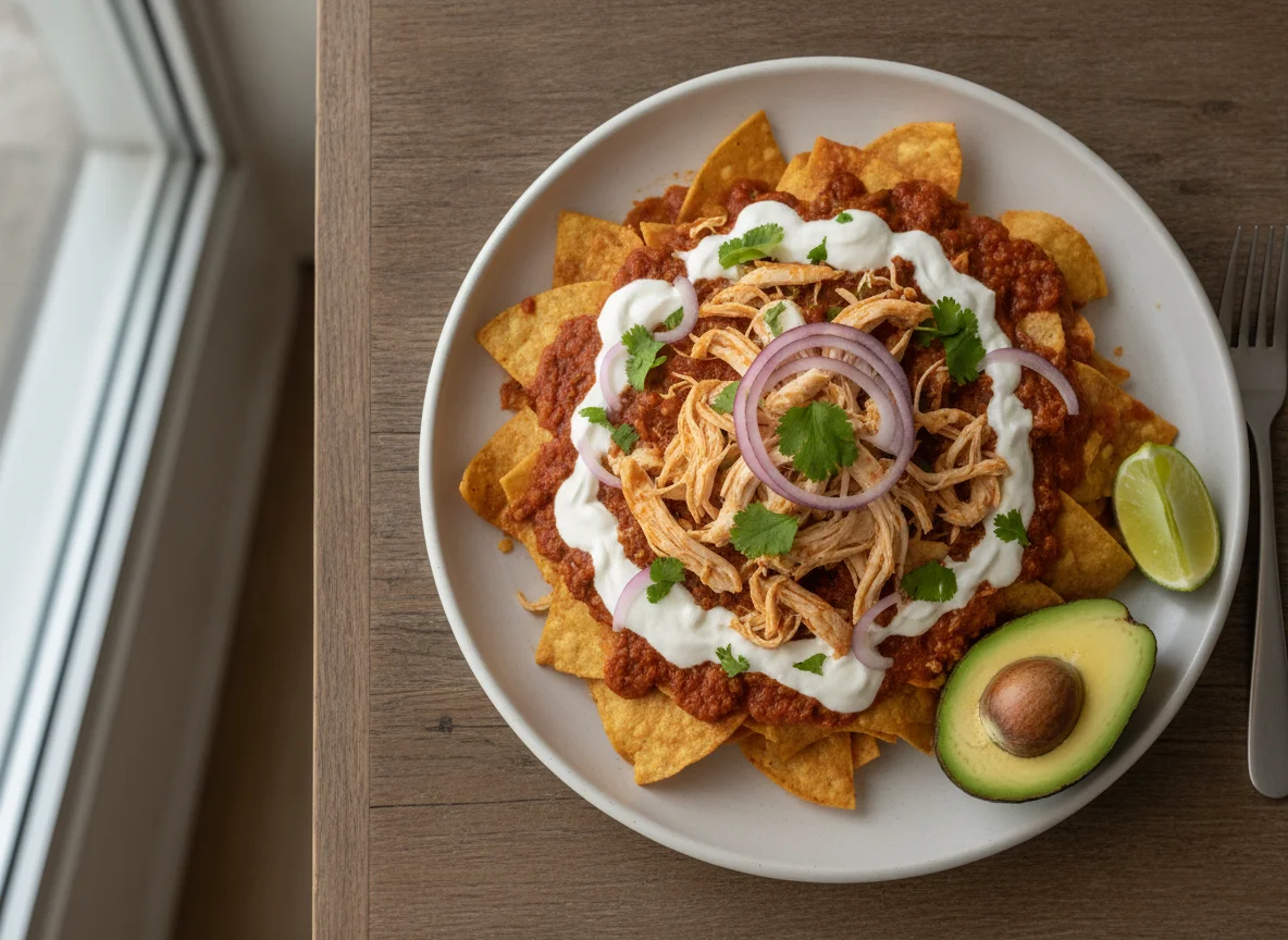Chilaquiles con pollo y crema photo