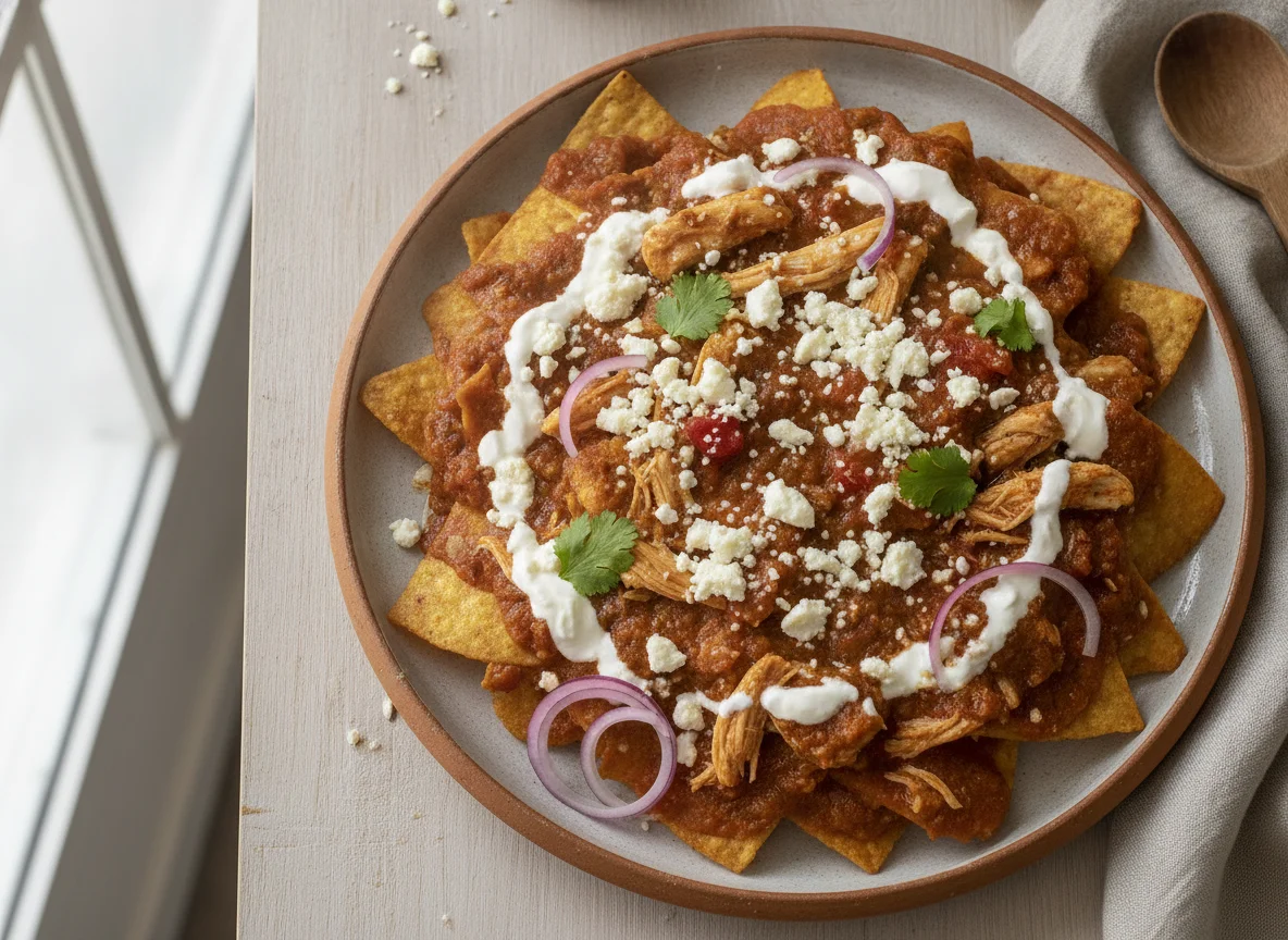 Chilaquiles con pollo y queso photo