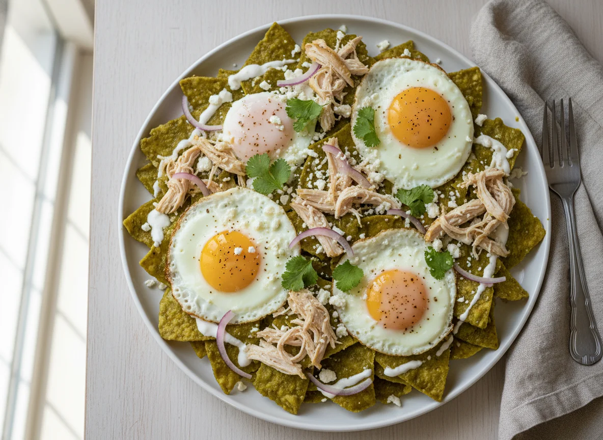 Chilaquiles con pollo y tortilla photo