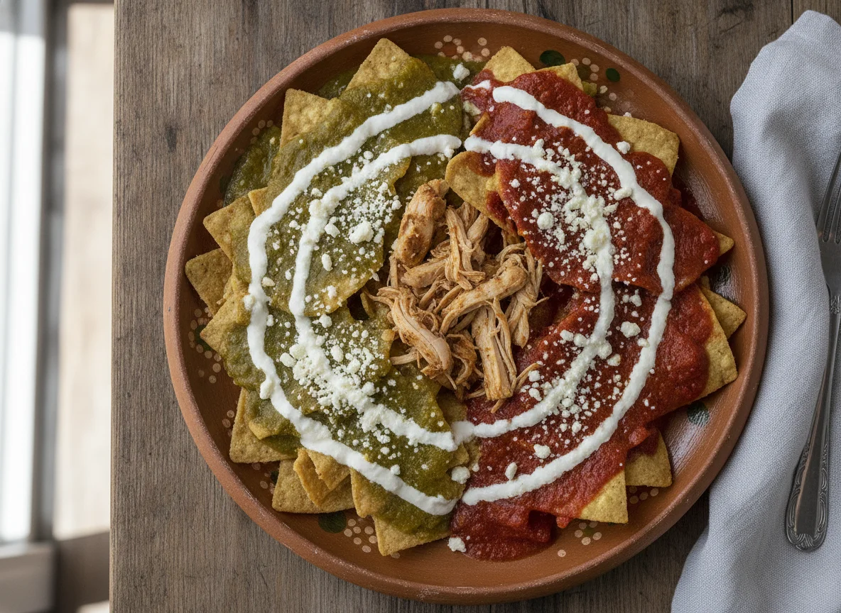 Chilaquiles mixtos con crema y queso photo