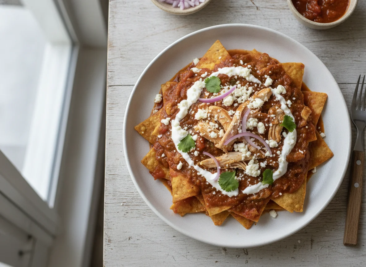 Chilaquiles rojos con pollo photo