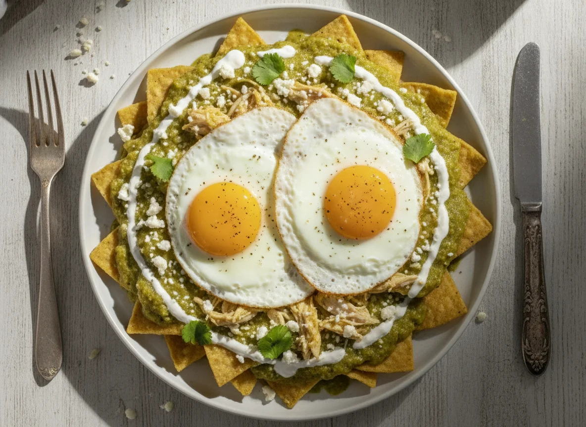 Chilaquiles verdes con huevo estrellado photo