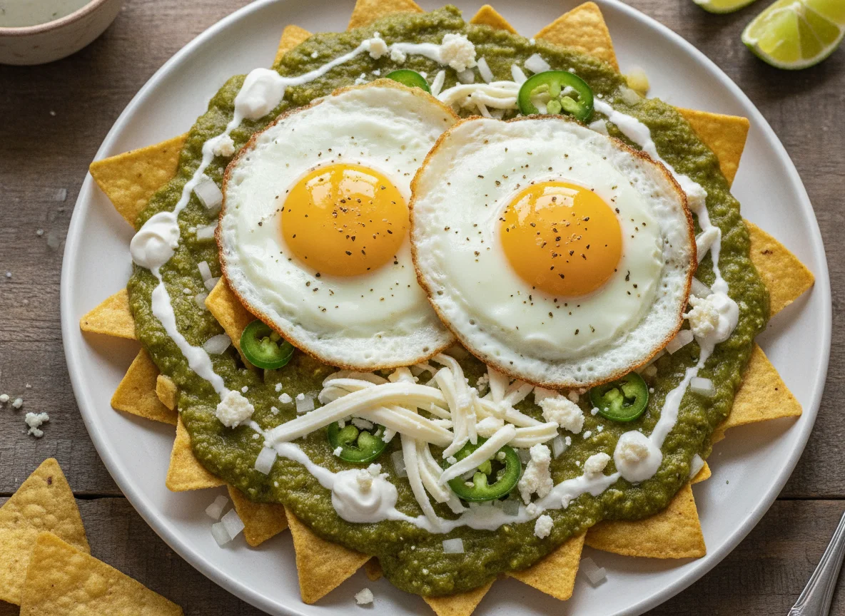 Chilaquiles verdes con huevo y queso Oaxaca photo