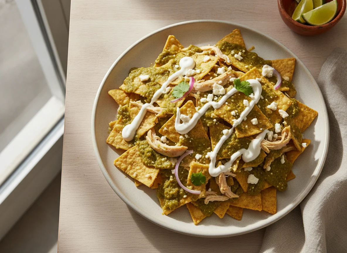 Chilaquiles verdes con pollo y crema photo