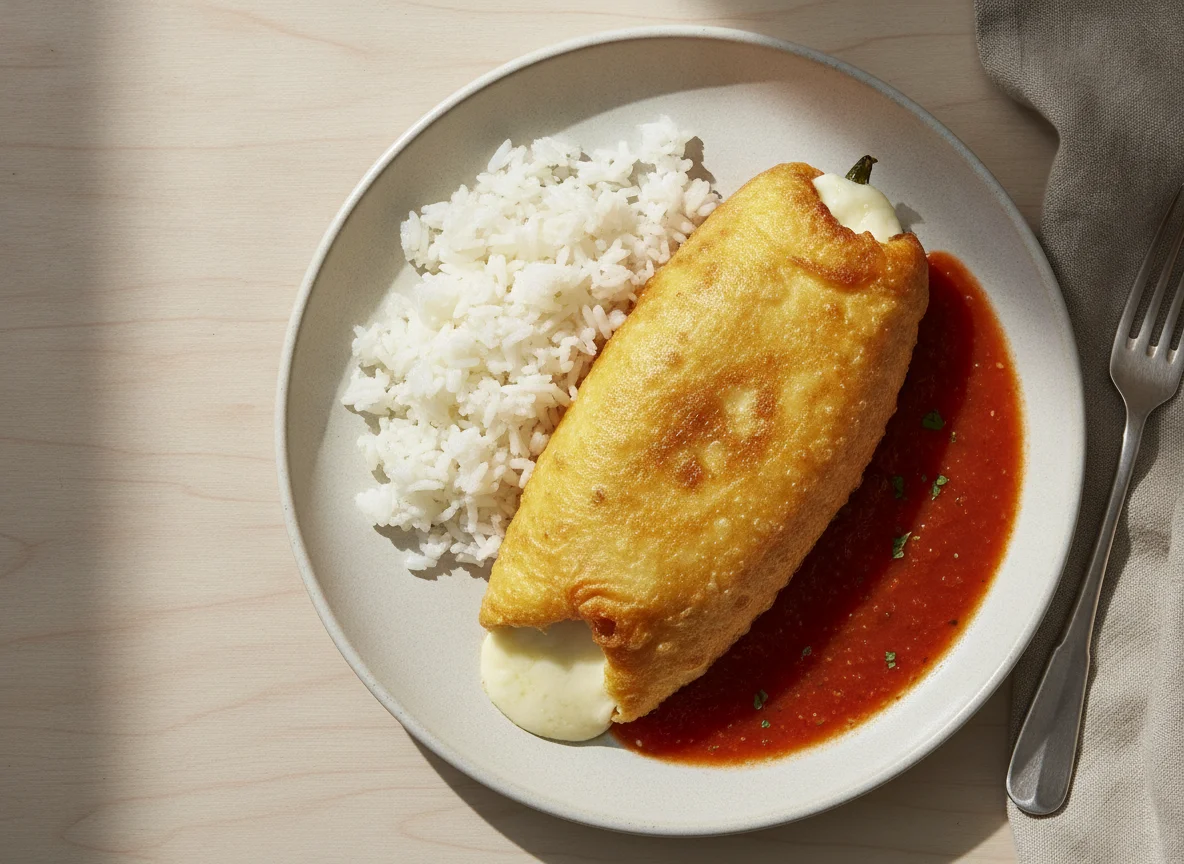 Chile relleno con arroz y salsa de tomate photo