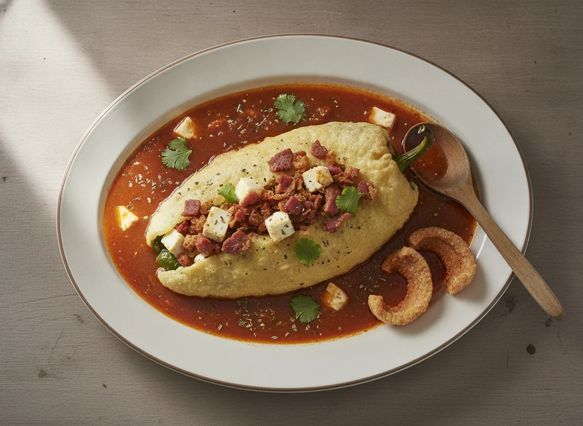 Chile relleno con chicharrón en salsa roja photo