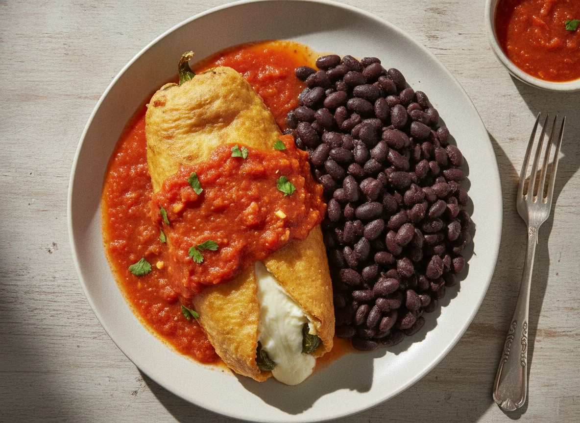 Chile relleno con frijoles negros photo
