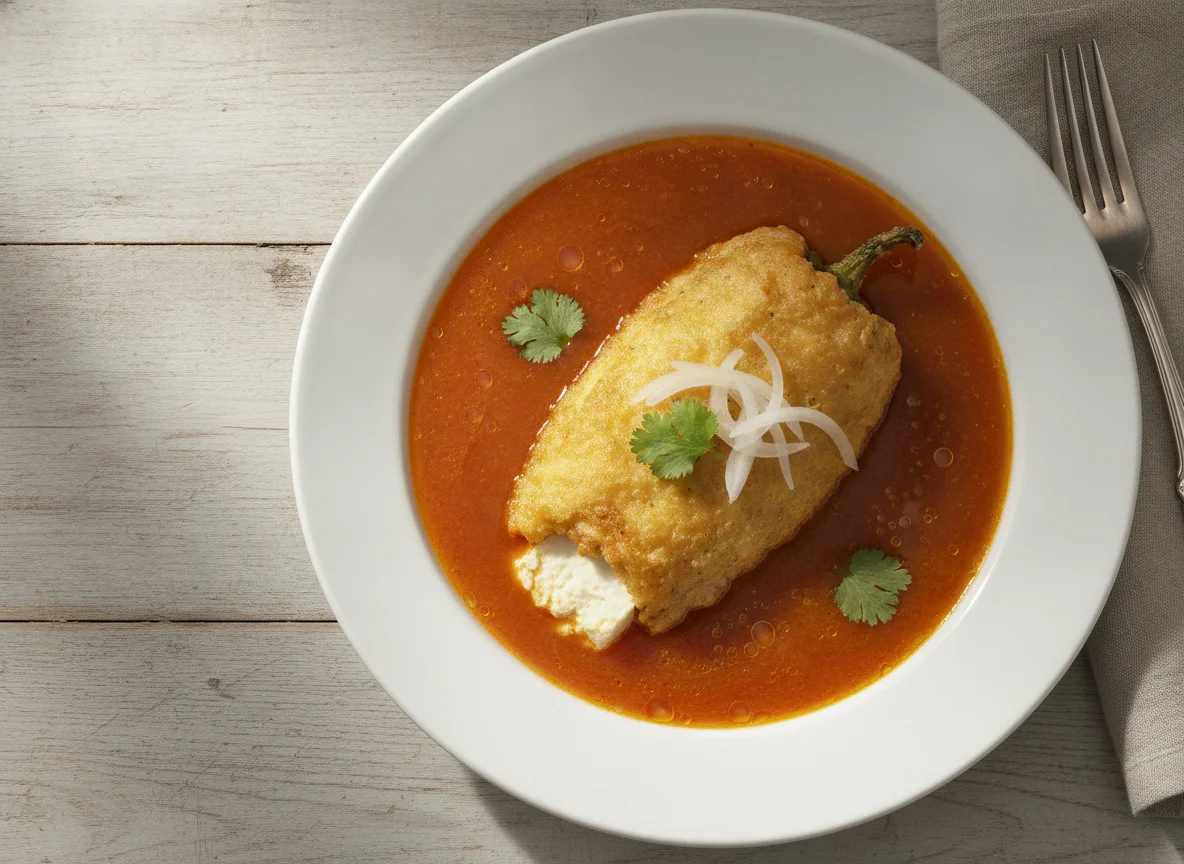 Chile relleno en caldillo de jitomate photo
