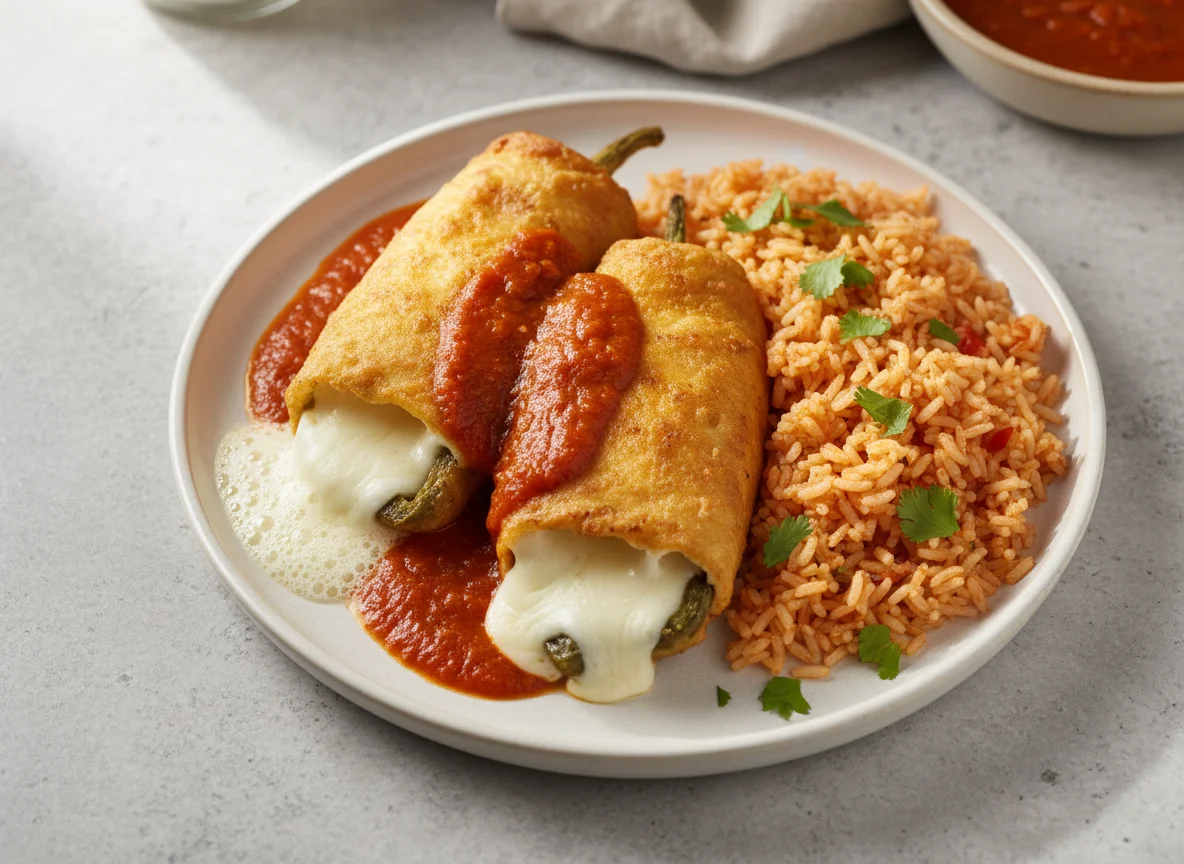 Chiles rellenos con arroz rojo photo