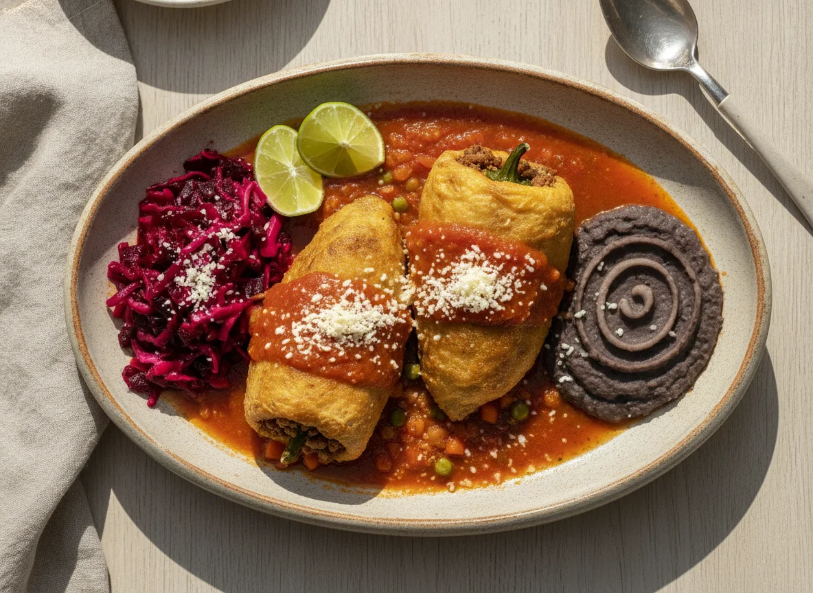 Chiles rellenos guatemaltecos con guarnición photo