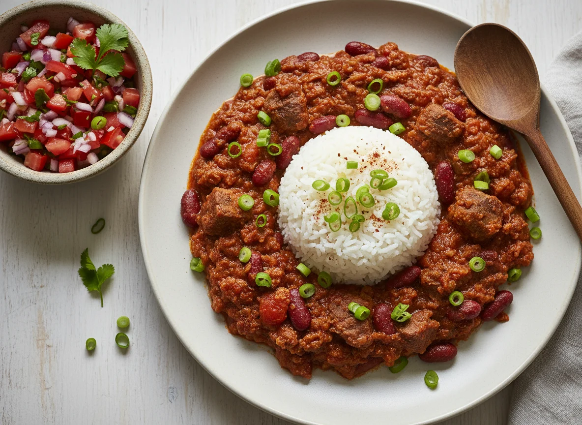 Chili con carne con arroz y pebre photo