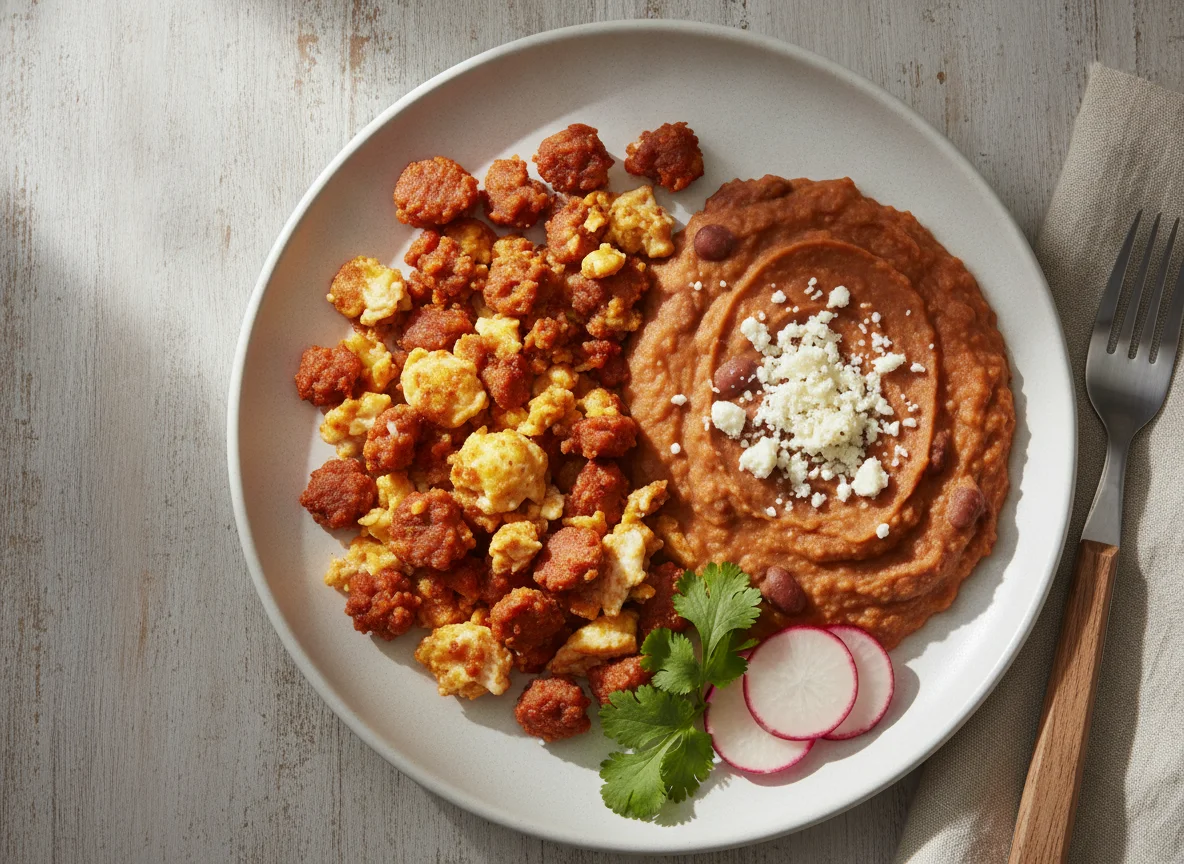 Chorizo con frijoles y queso photo