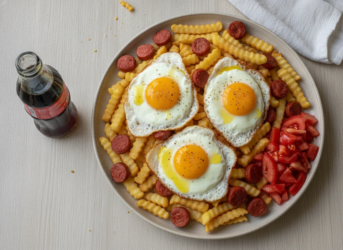 Chorrillana casera con ensalada de tomate photo