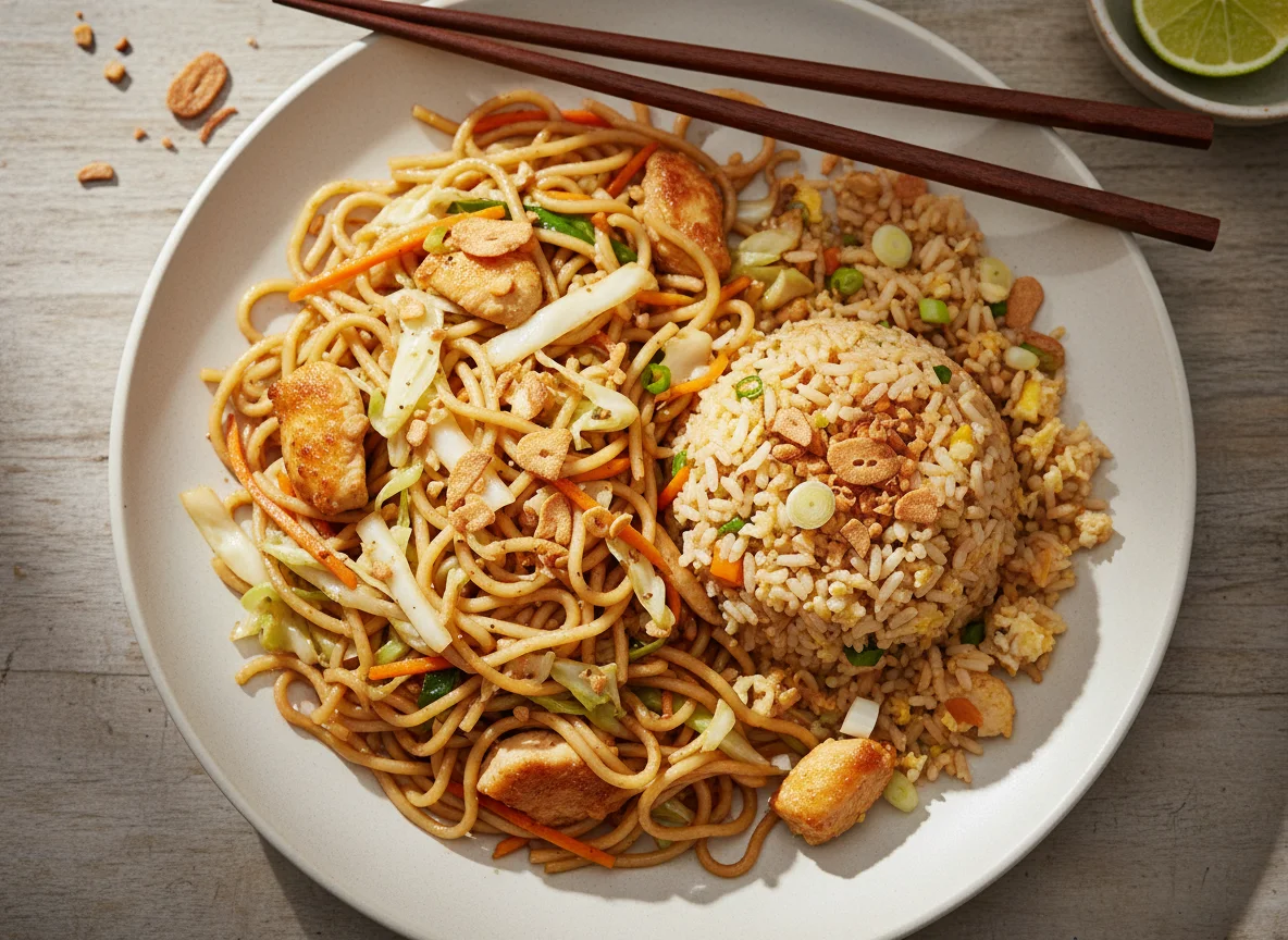 Chow mein y arroz frito photo