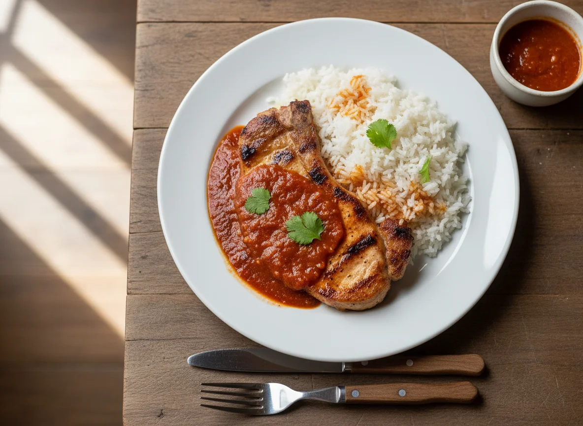 Chuleta de Cerdo con Arroz Blanco photo