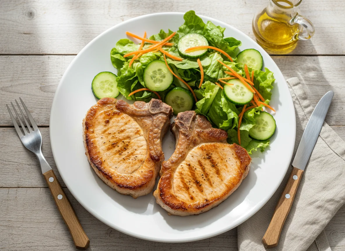 Chuletas de cerdo con ensalada photo
