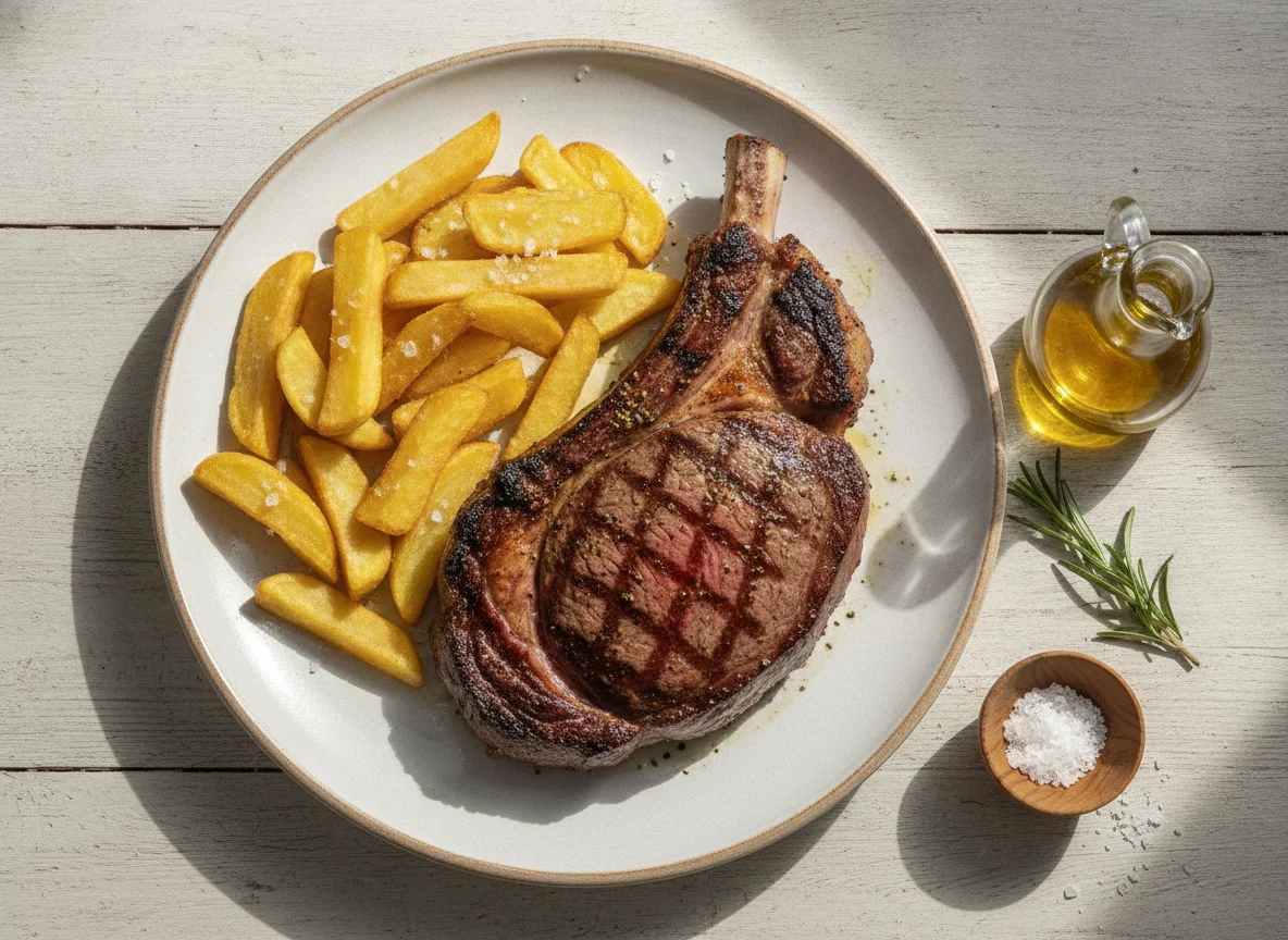 Chuletón con patatas fritas photo