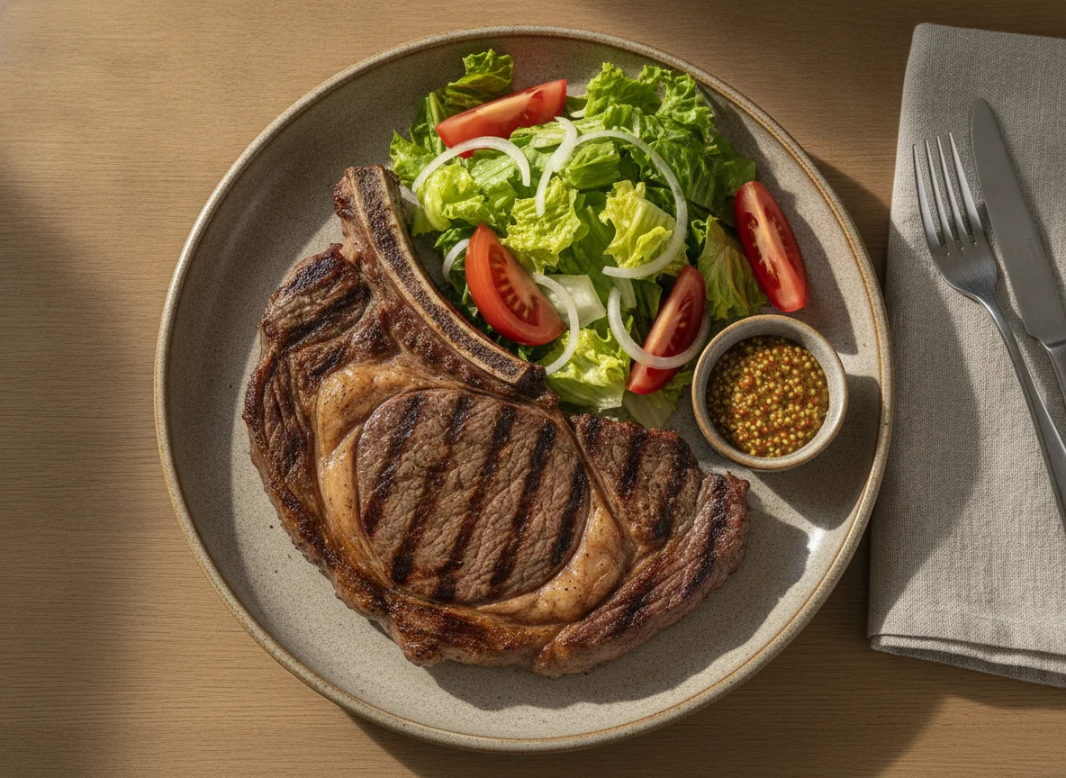Chuletón de ternera con ensalada mixta photo