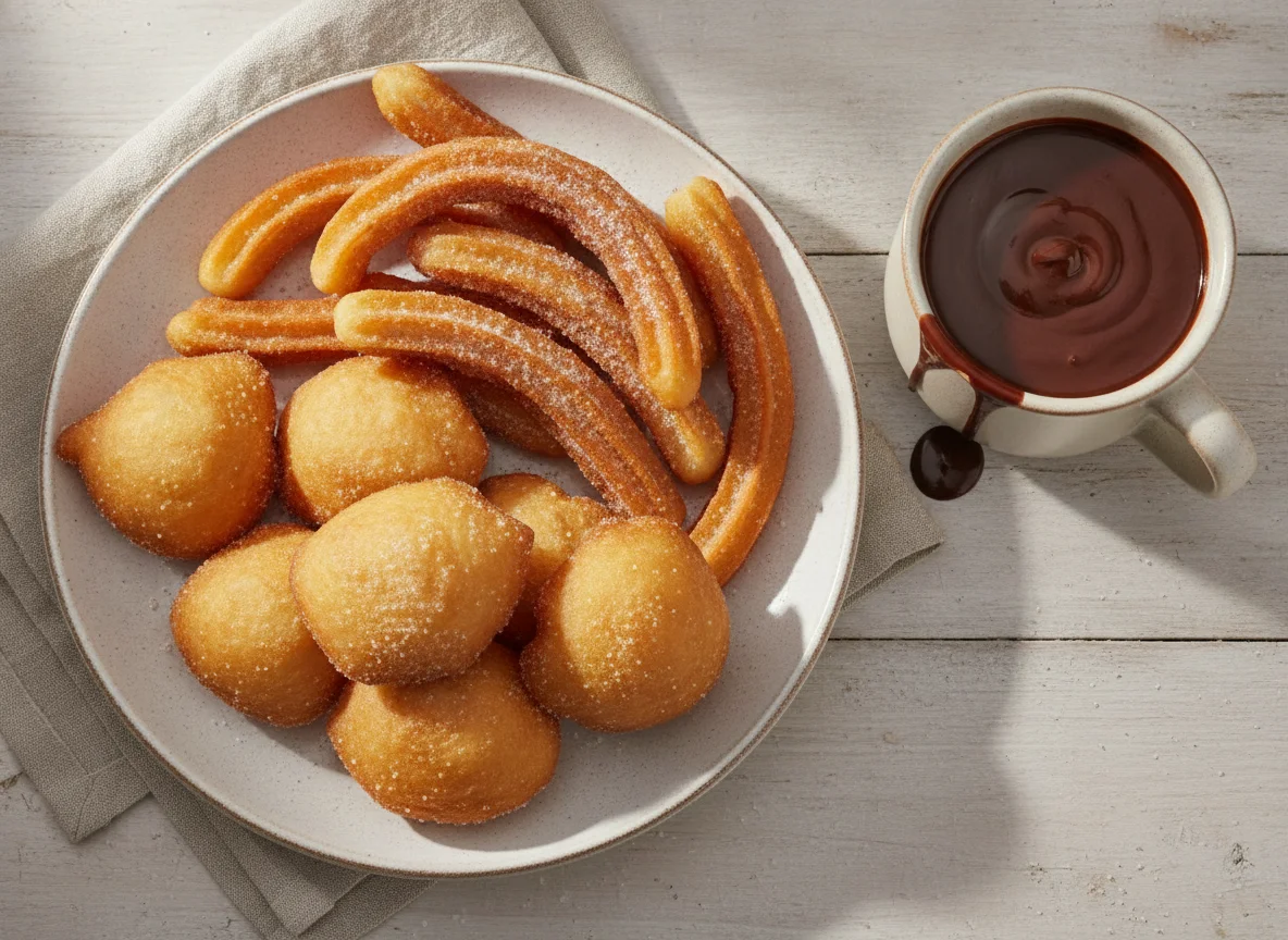 Churros con chocolate y buñuelos photo
