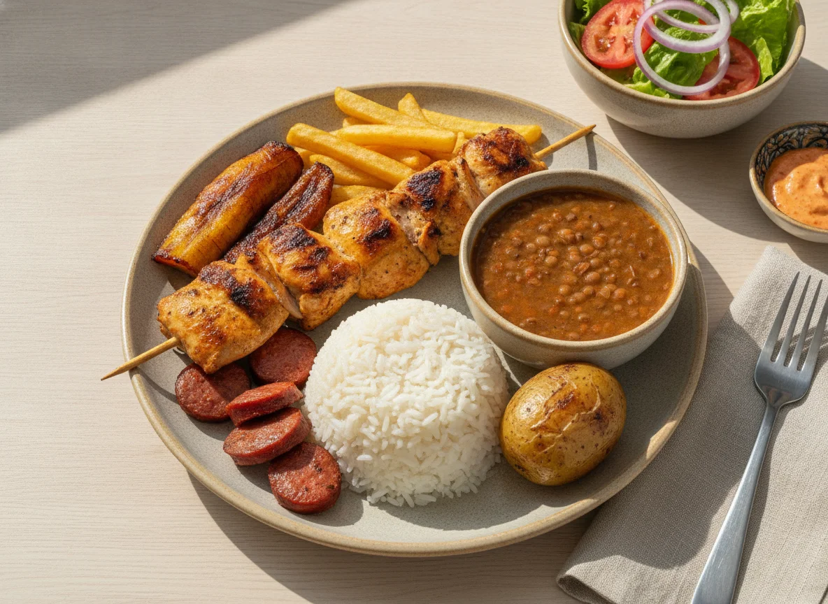 Chuzo de Pollo con Arroz y Menestra photo