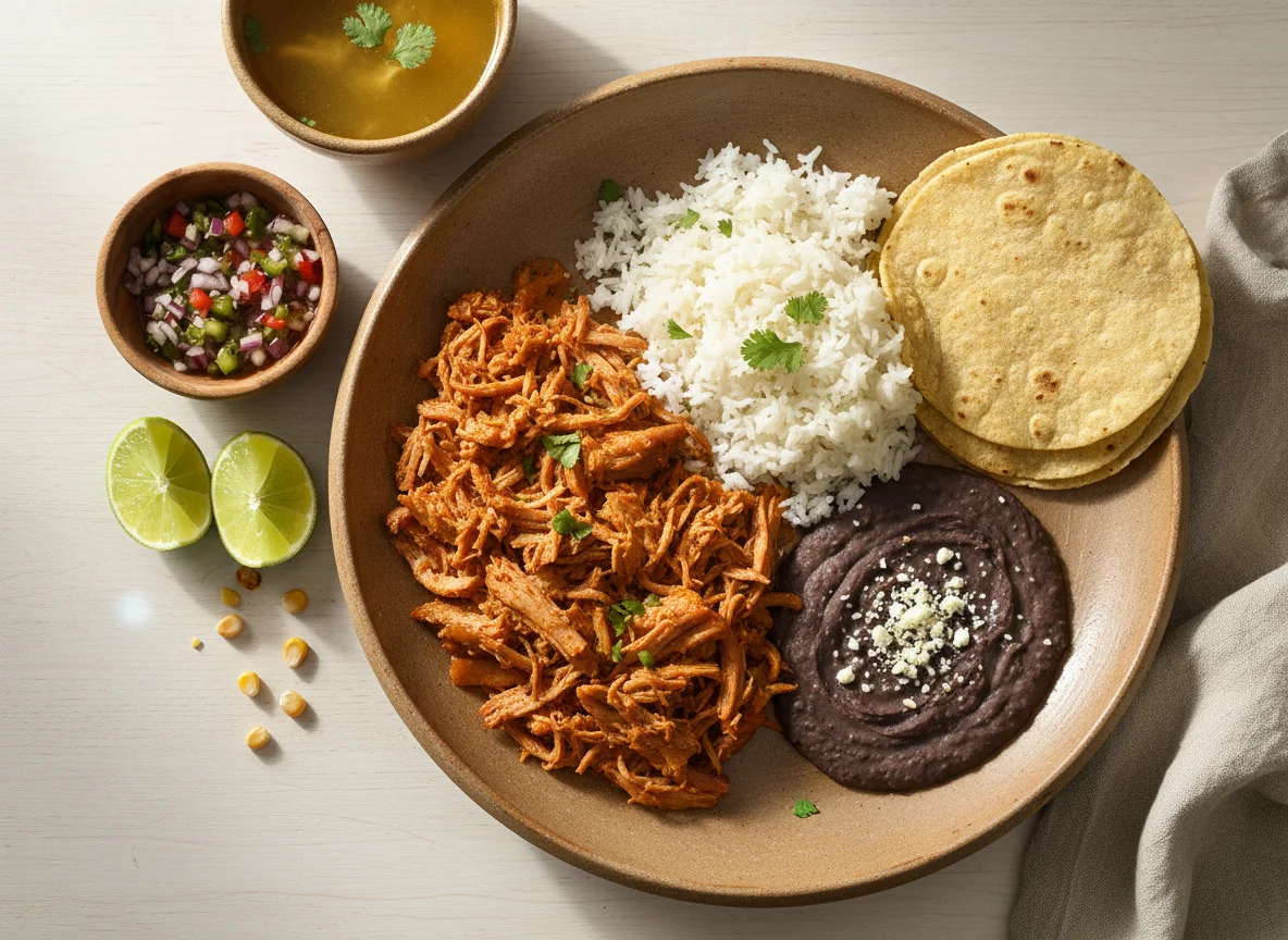 Cochinita Pibil con Arroz, Frijoles y Consomé photo