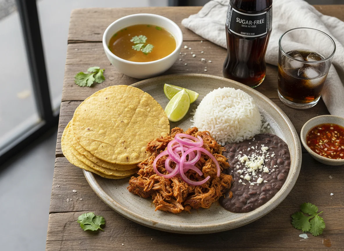 Cochinita Pibil con Arroz, Frijoles y Tortillas photo
