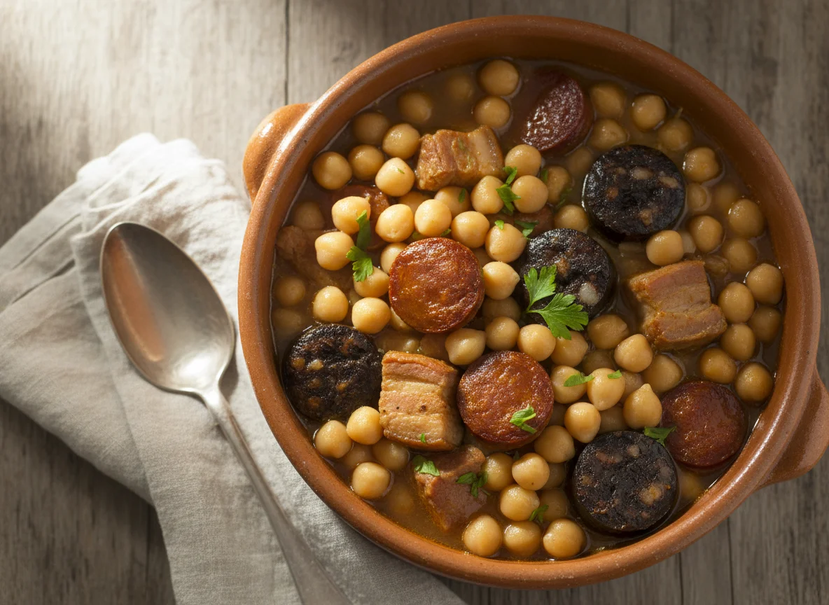 Cocido de garbanzos con chorizo y carne photo
