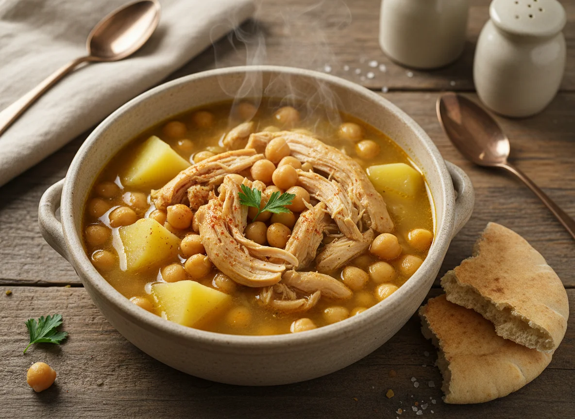 Cocido de garbanzos con pollo y patata photo