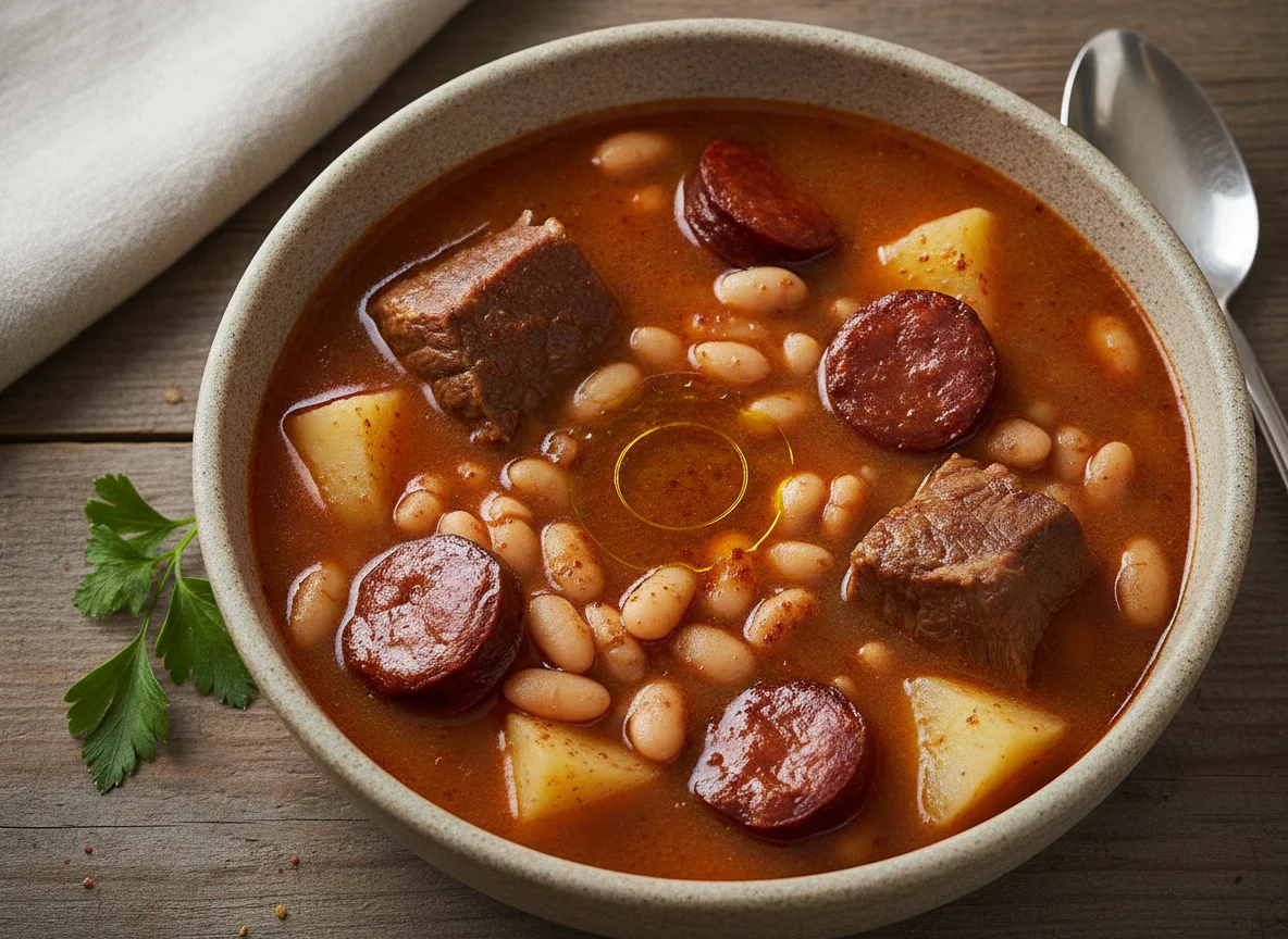 Cocido montañés o estofado de carne con patatas y alubias photo