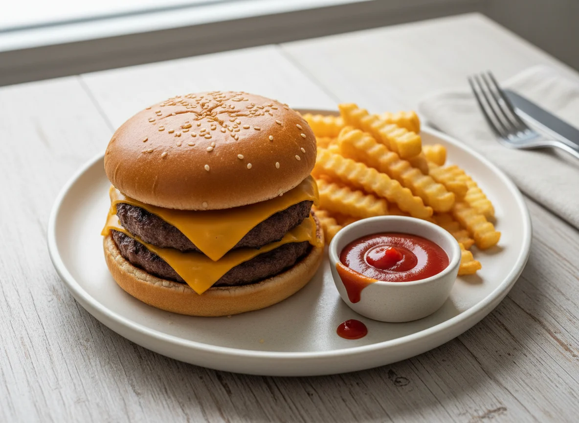 Combo de hamburguesa doble con papas fritas photo