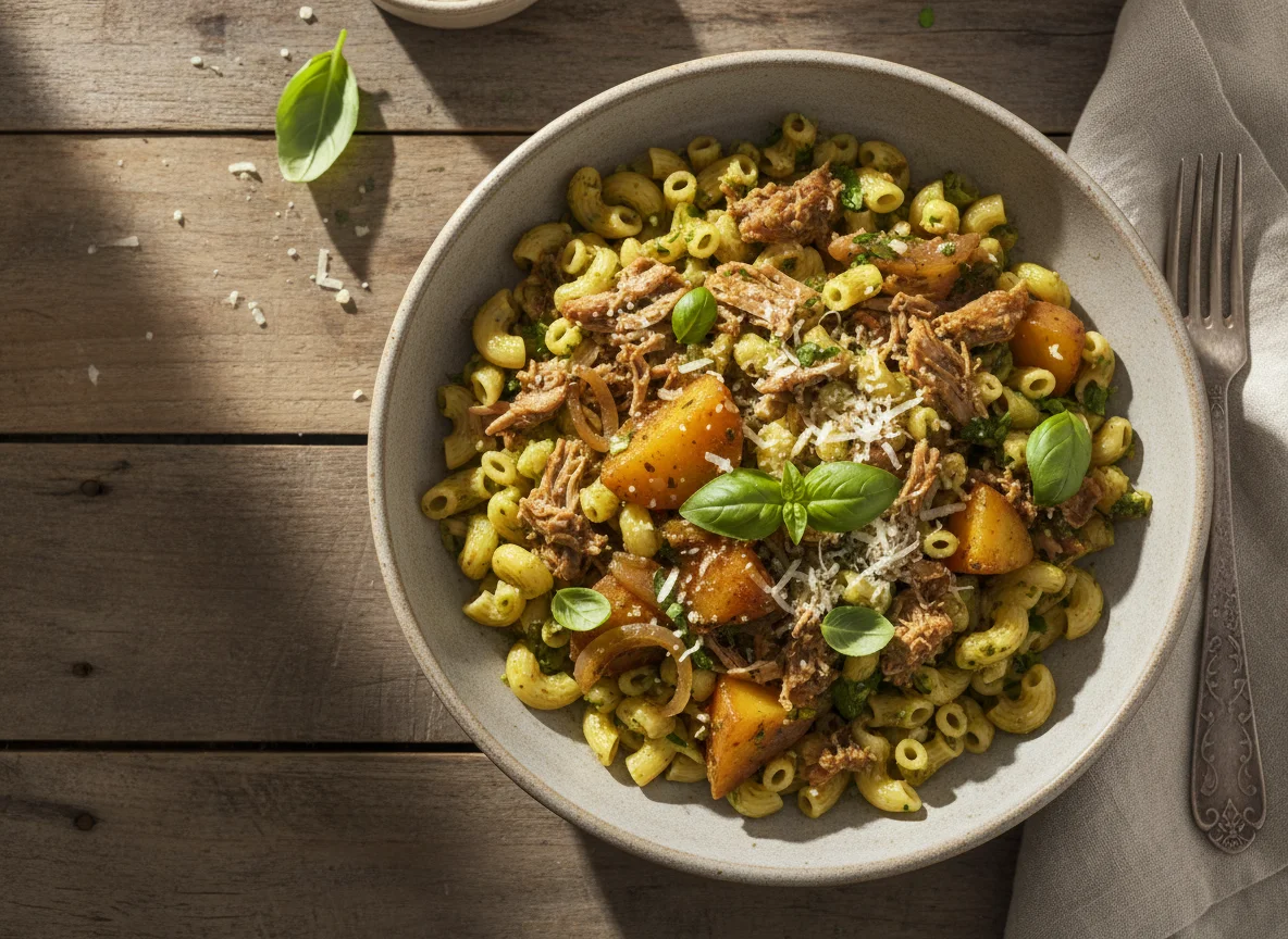 Comida casera con pasta y guisado photo