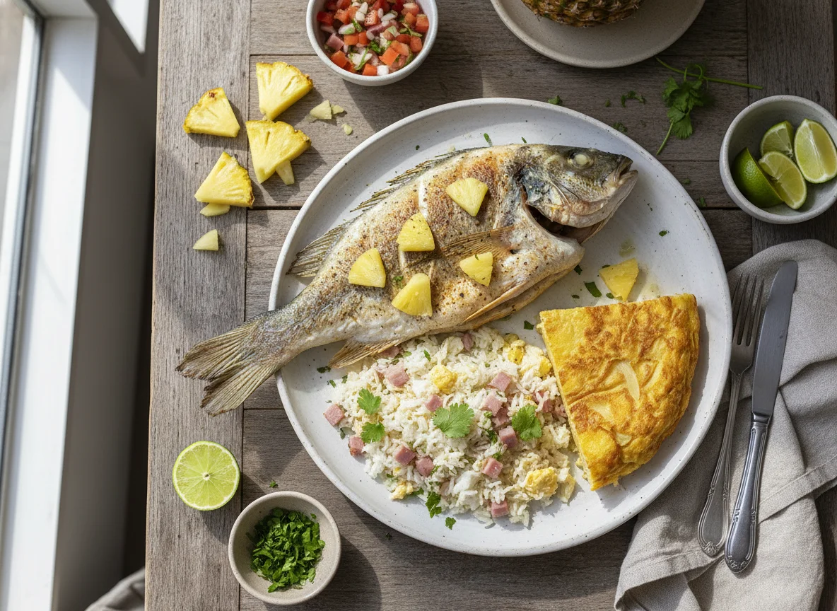 Comida casera con piña photo