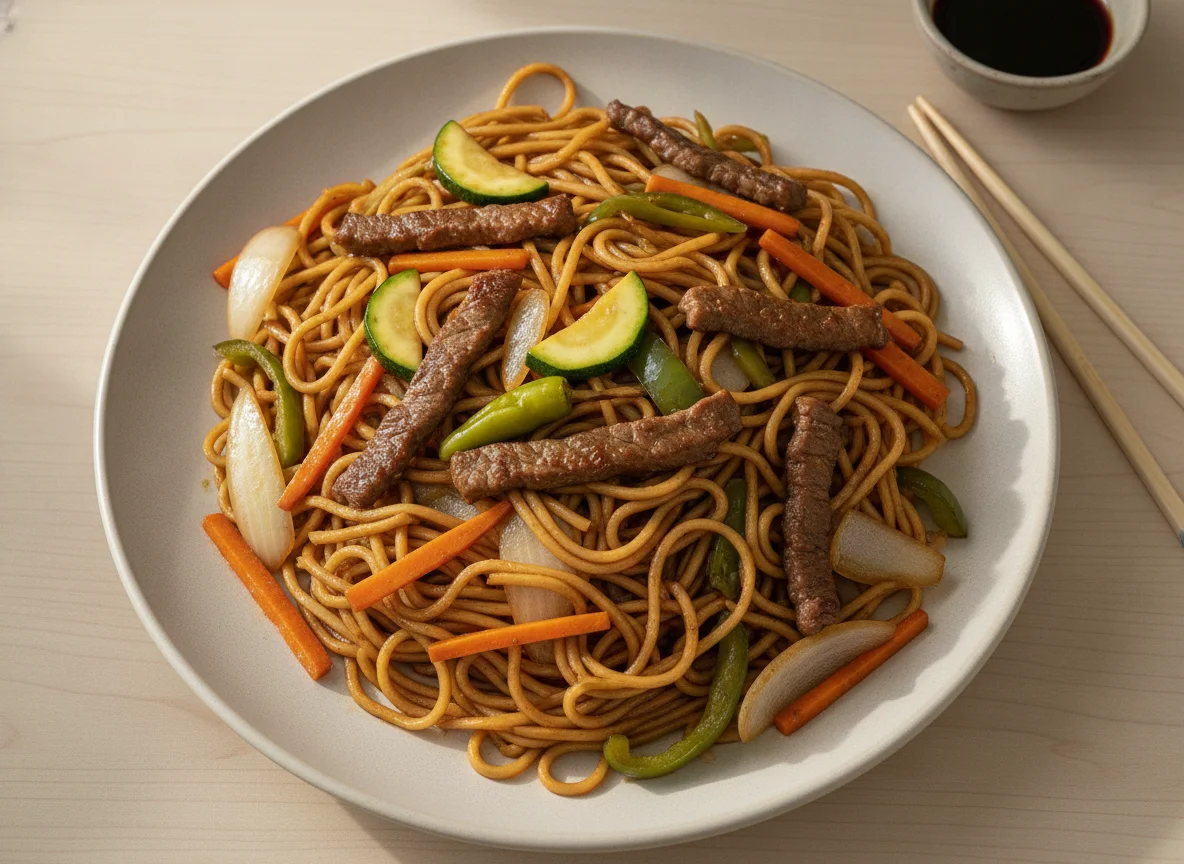 Comida China Estilo Mexicano (Chow Mein con Carne y Verduras) photo