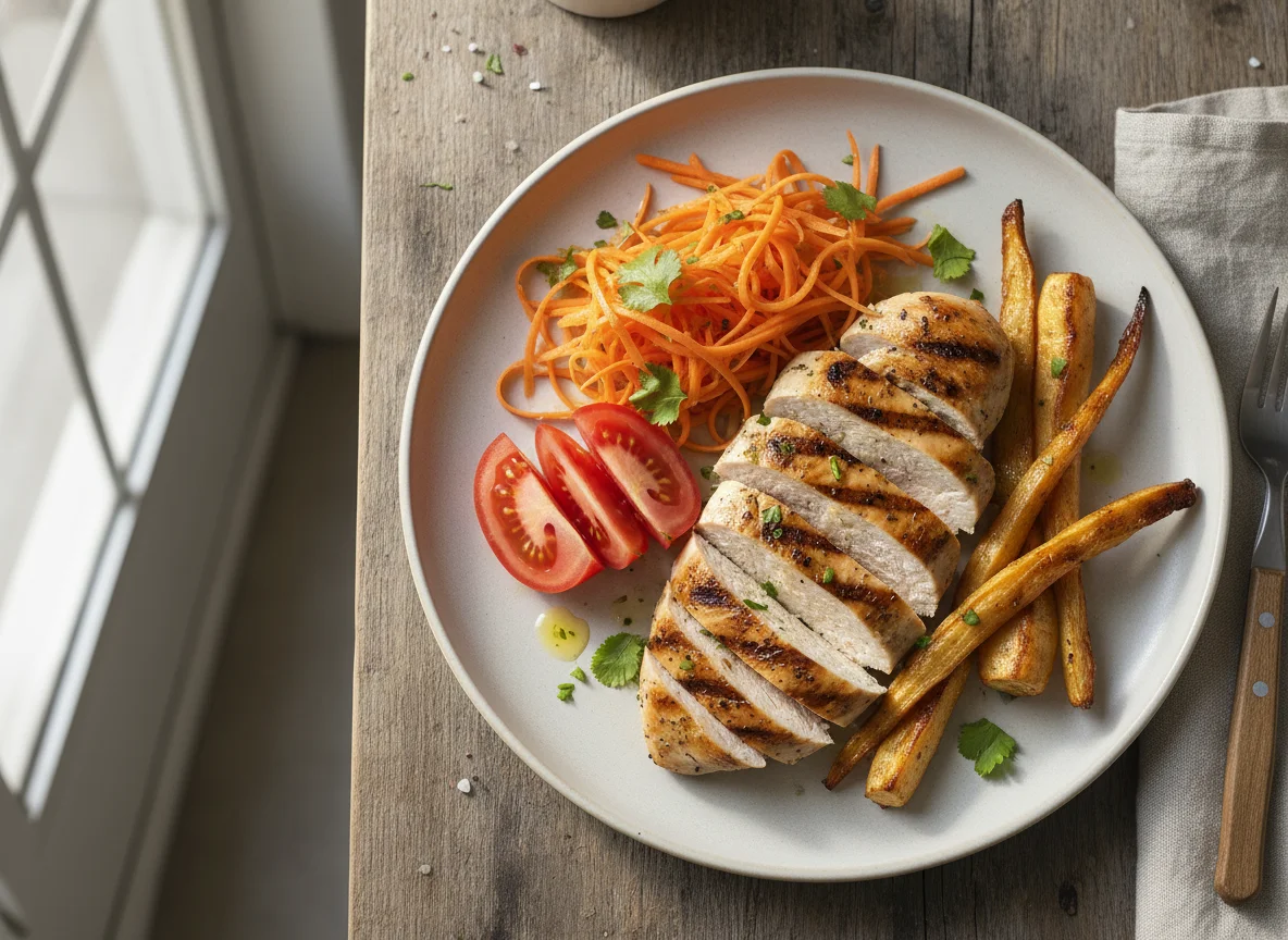 Comida con pollo y vegetales photo