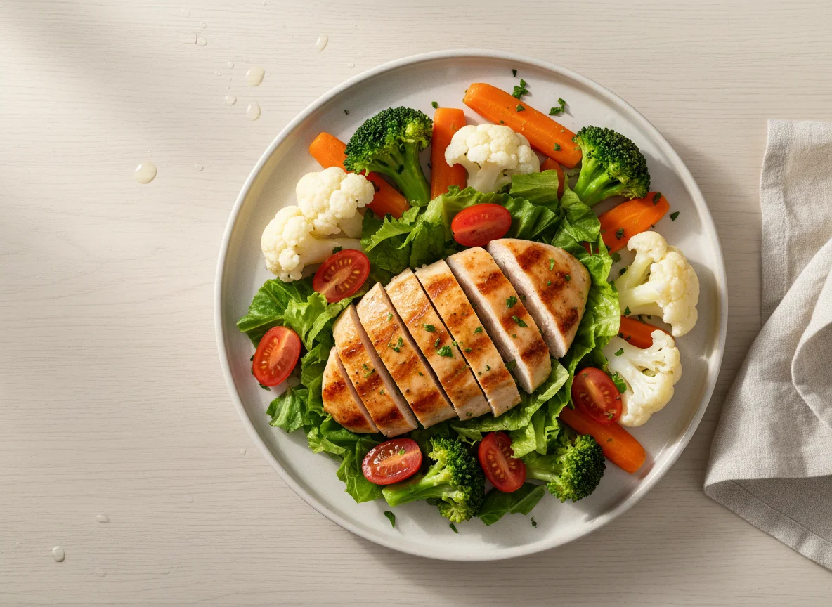 Comida preparada con pollo y vegetales photo