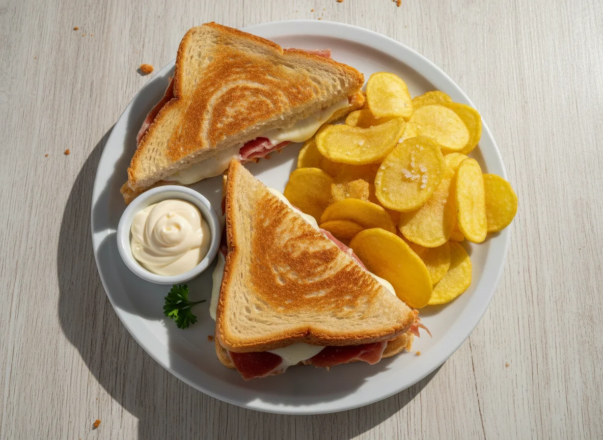 Comida rápida con tostado y papas fritas photo