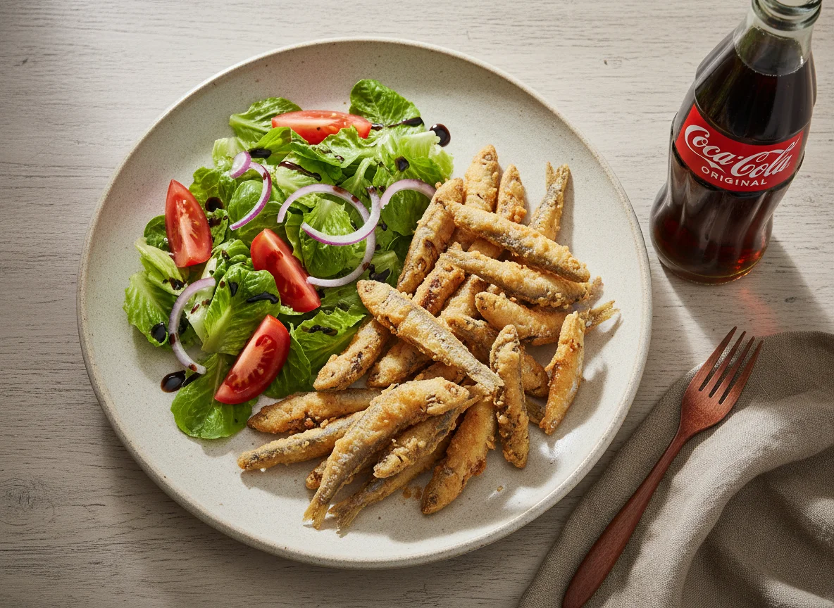 Comida variada con ensalada y refresco photo