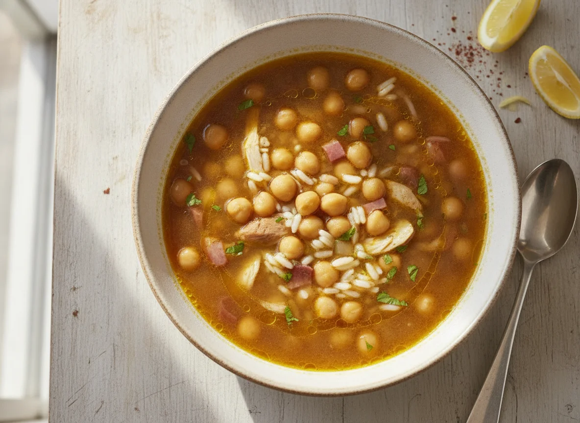 Consomé con garbanzos y arroz photo