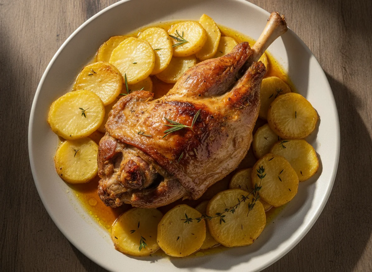 Cordero asado con patatas photo