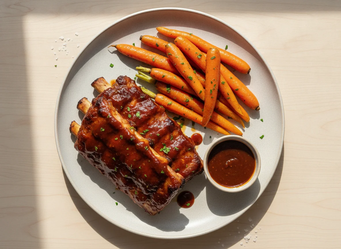 Costillas a la BBQ con zanahorias photo