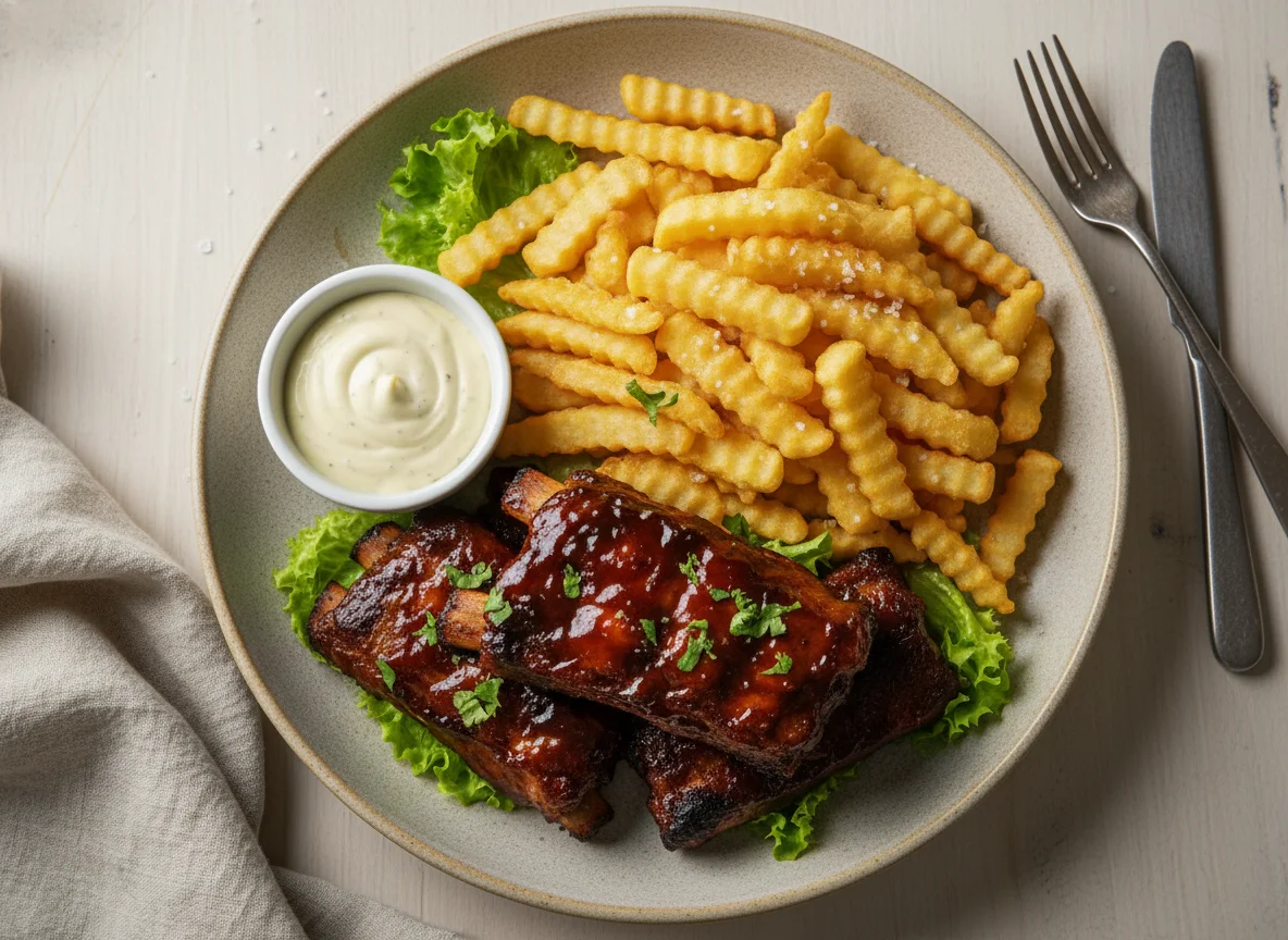 Costillas BBQ con Papas Fritas y Aderezo photo