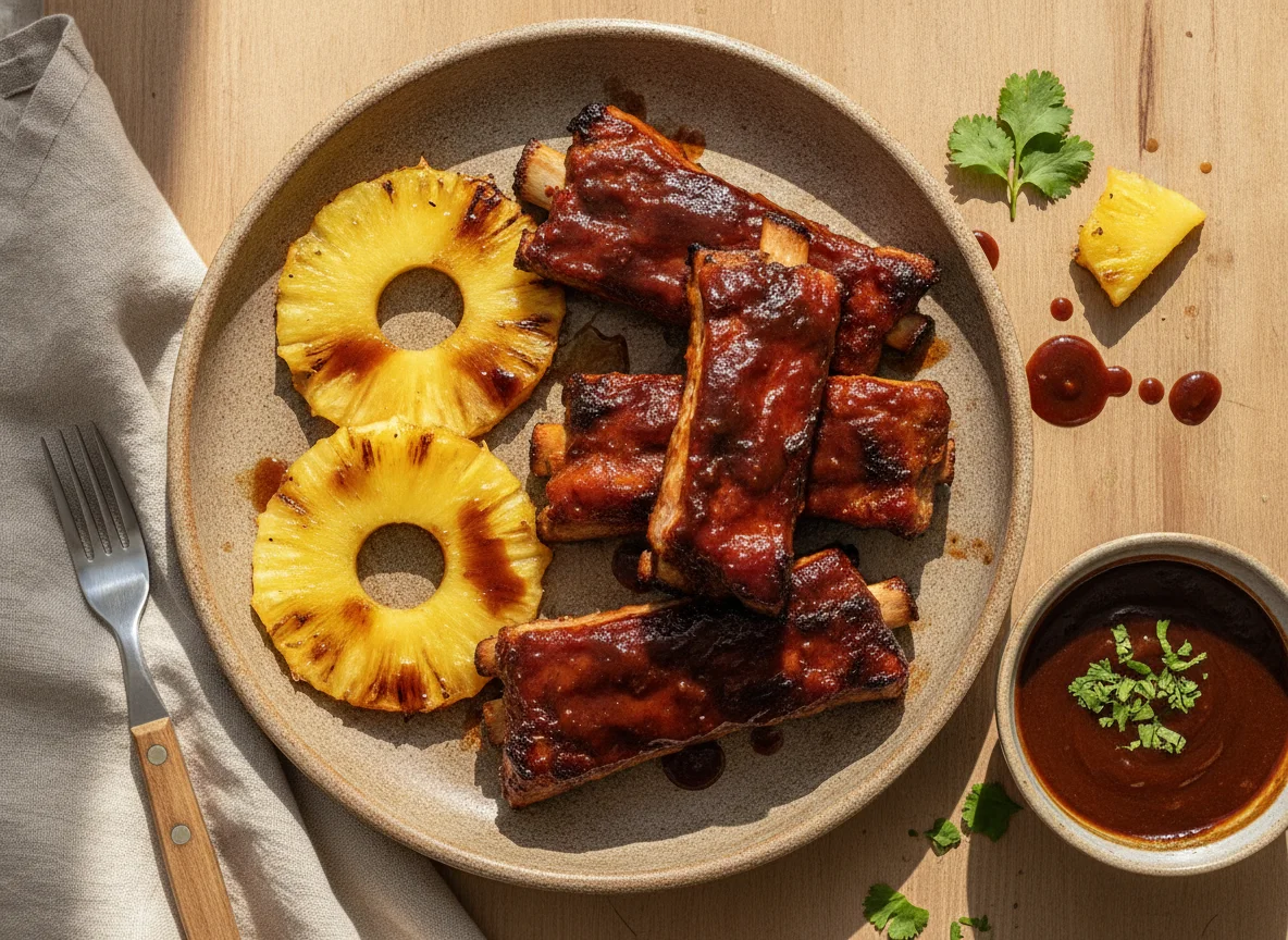 Costillas de cerdo con piña y salsa BBQ photo