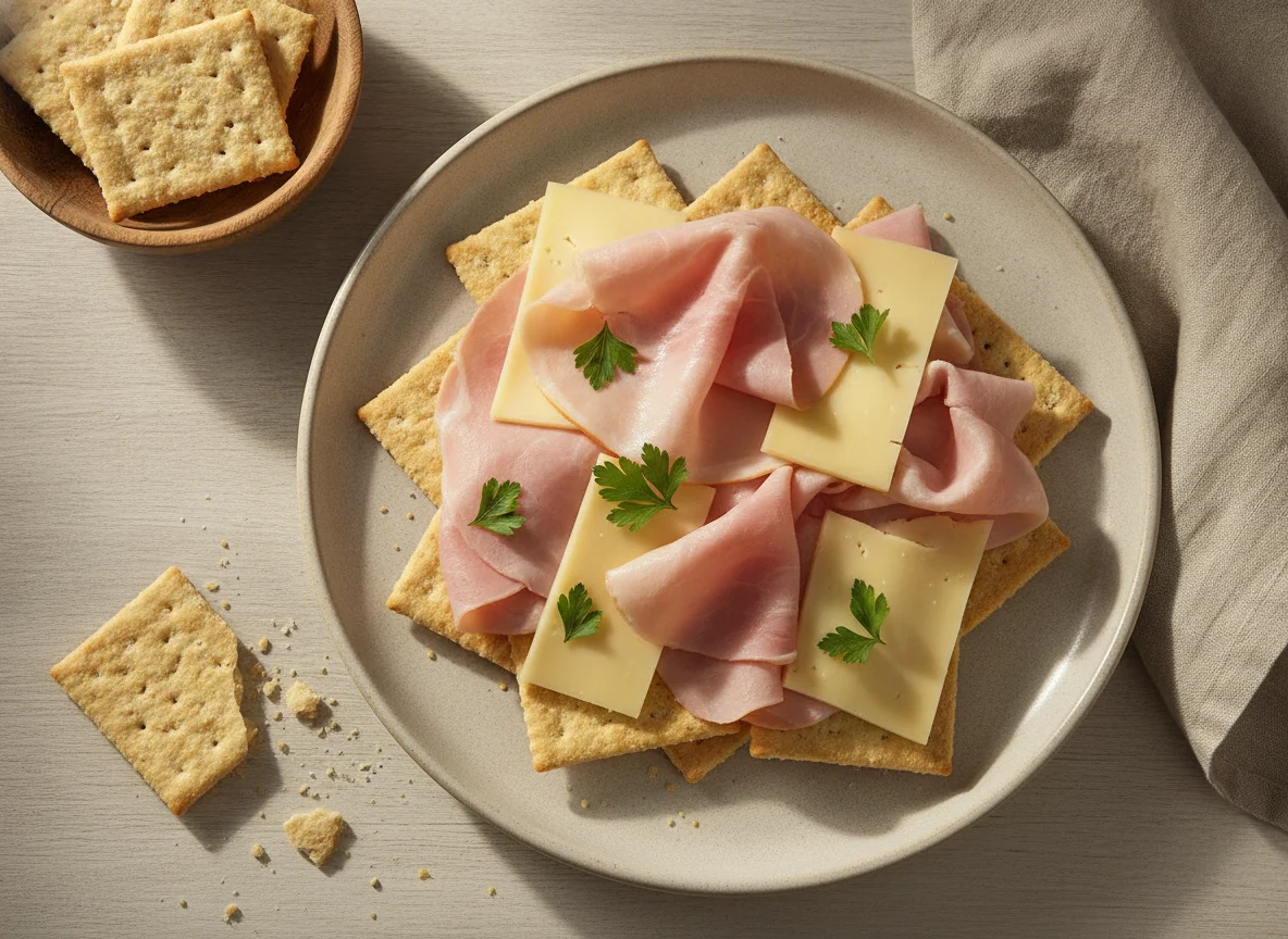 Cracker con jamón y queso photo
